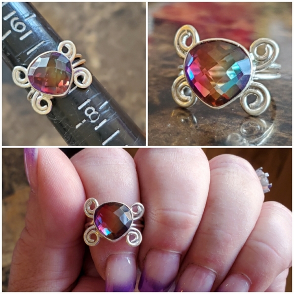 3ct Multi-Facet Tri-Colored Tourmaline Ring Size 7 - Picture 7 of 7